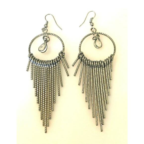 Gun-Metal Dangle Earrings Pierced Hook 3.5" Drop Dangle Movement - Picture 2 of 7